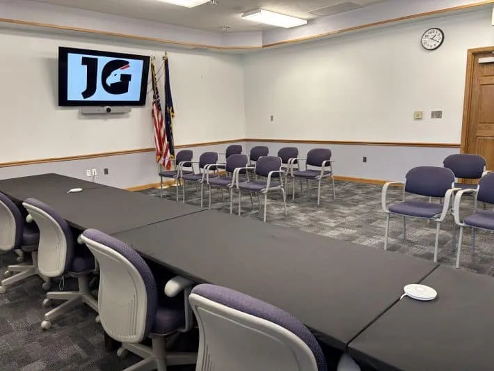 School board hearing room using zoom room and zoom webinar